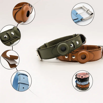 Leder Hundehalsband mit AirTag Halterung – Gepolstert & Sicher