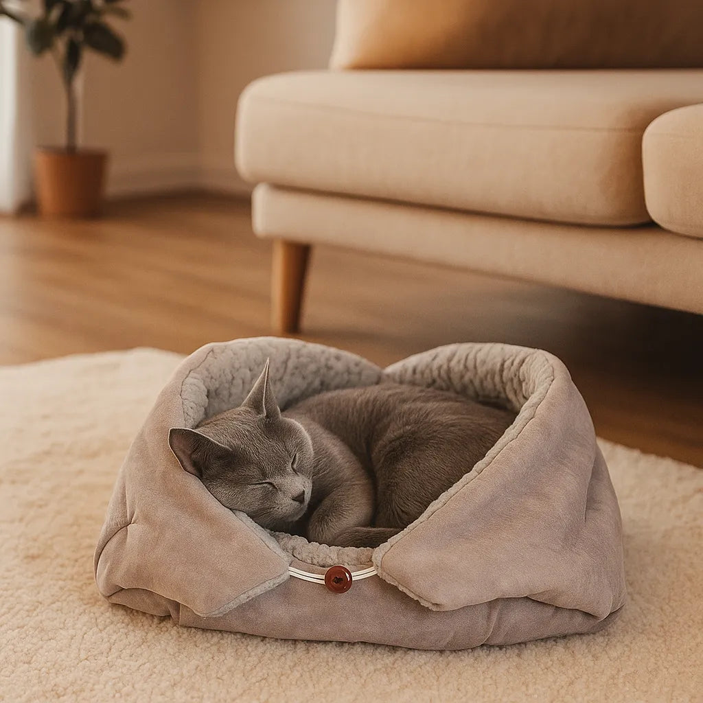 2-in-1 Katzenbett & Kuscheldecke – Weiches Kuschelbett für Katzen