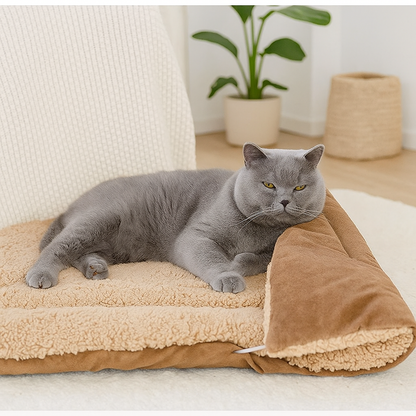 2-in-1 Katzenbett & Kuscheldecke – Weiches Kuschelbett für Katzen