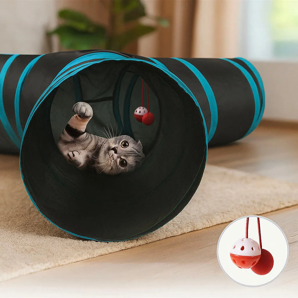 Spieltunnel 3-Wege faltbar für Katzen & kleine Hunde | Katzentunnel