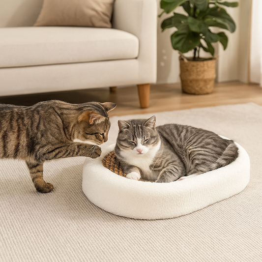 Katzenbett mit Kratzfläche | 2-in-1 Kuschelbett & Kratzmöbel