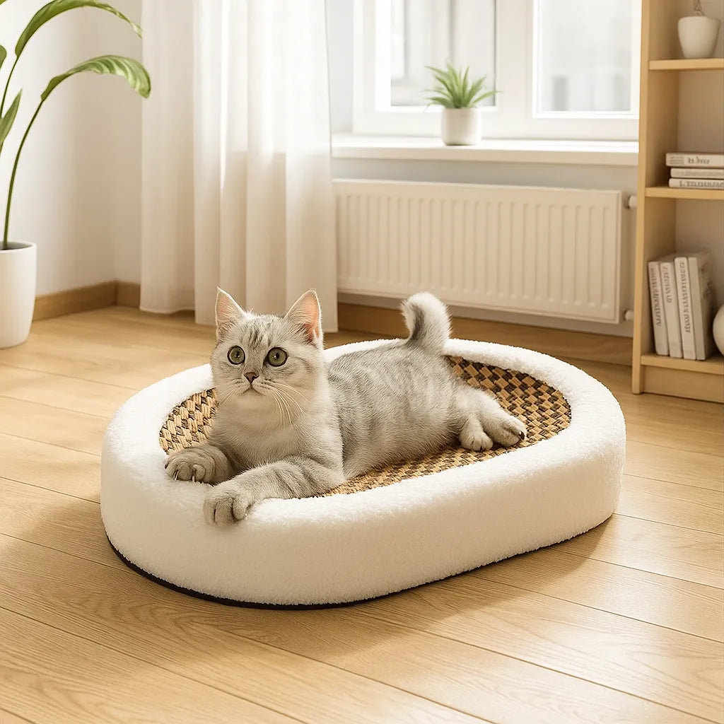 Katzenbett mit Kratzfläche | 2-in-1 Kuschelbett & Kratzmöbel