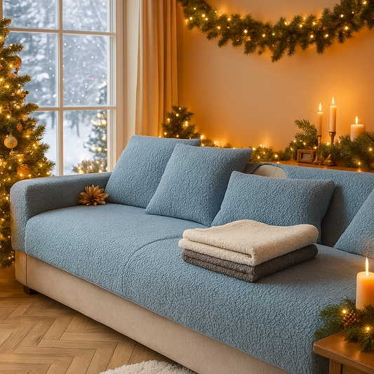 Plüsch Sofabezug Winter | Kuscheliger & rutschfester Couchschutz