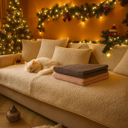 Plüsch Sofabezug Winter | Kuscheliger & rutschfester Couchschutz