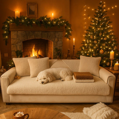 Plüsch Sofabezug Winter | Kuscheliger & rutschfester Couchschutz