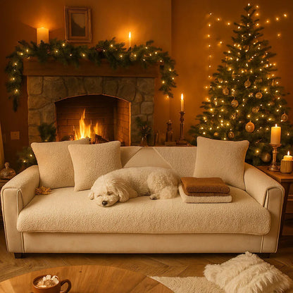 Plüsch Sofabezug Winter | Kuscheliger & rutschfester Couchschutz