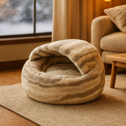 Katzenhöhle & Höhlenbett | Kuscheliges Bett mit Marmor-Design