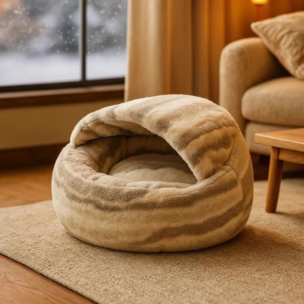Katzenhöhle & Höhlenbett | Kuscheliges Bett mit Marmor-Design