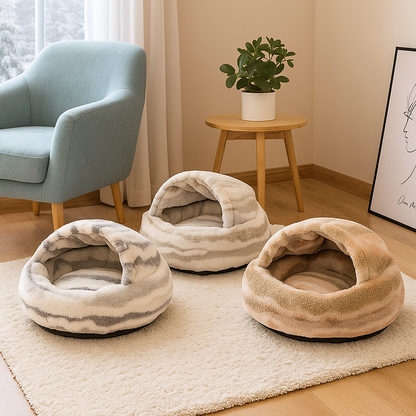 Katzenhöhle & Höhlenbett | Kuscheliges Bett mit Marmor-Design