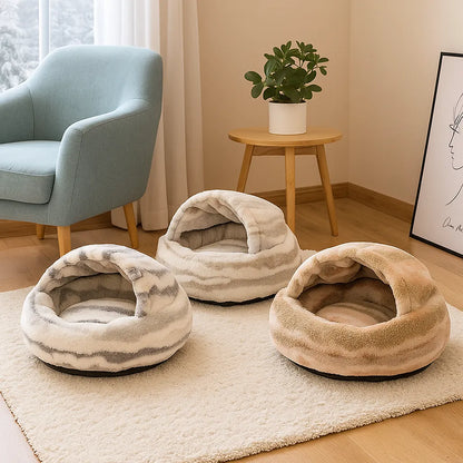 Katzenhöhle & Höhlenbett | Kuscheliges Bett mit Marmor-Design