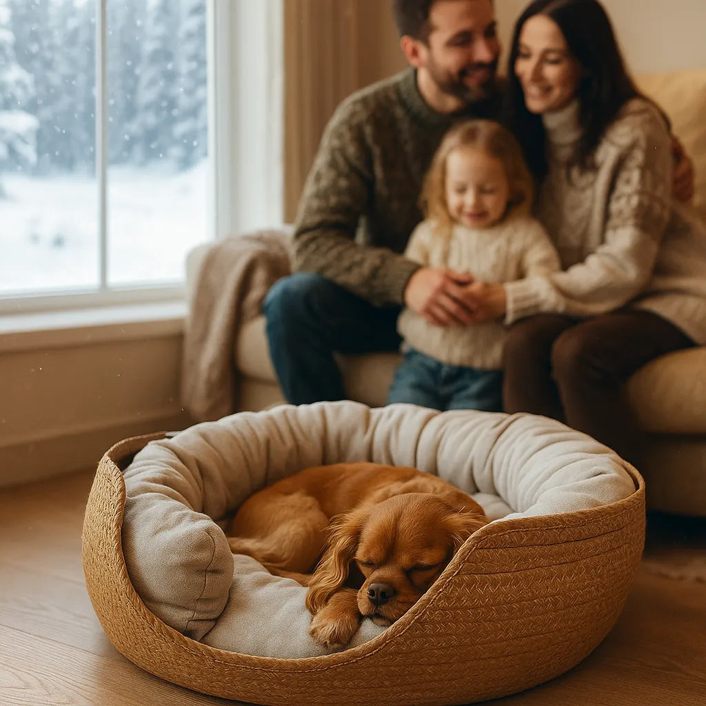 Hundebett geflochten – Atmungsaktiv & mit waschbarem Kissen