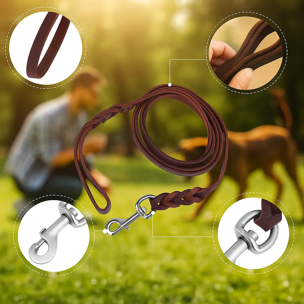 Hundeleine aus Leder | Weiche Handschlaufe | Robust & langlebig