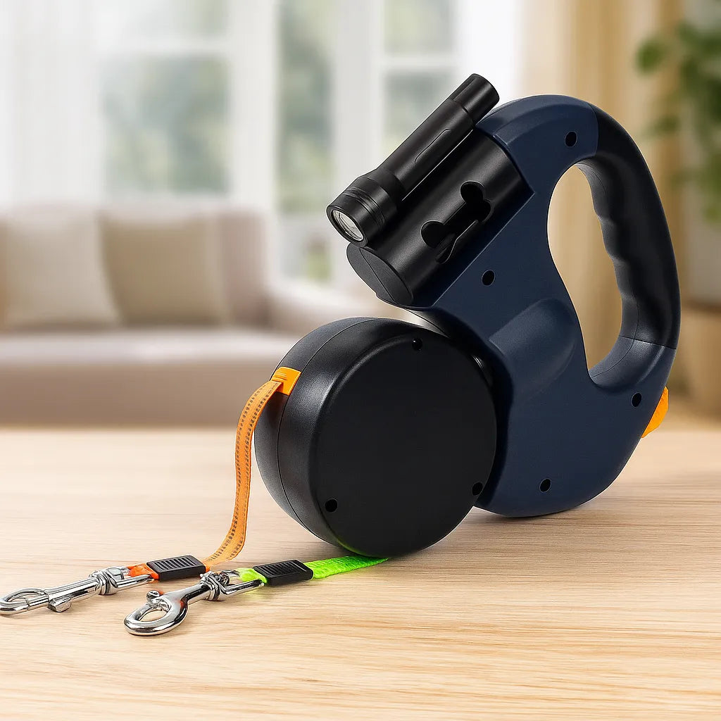 Hundeleine für 2 Hunde | Robust mit Drehgelenk & LED-Licht
