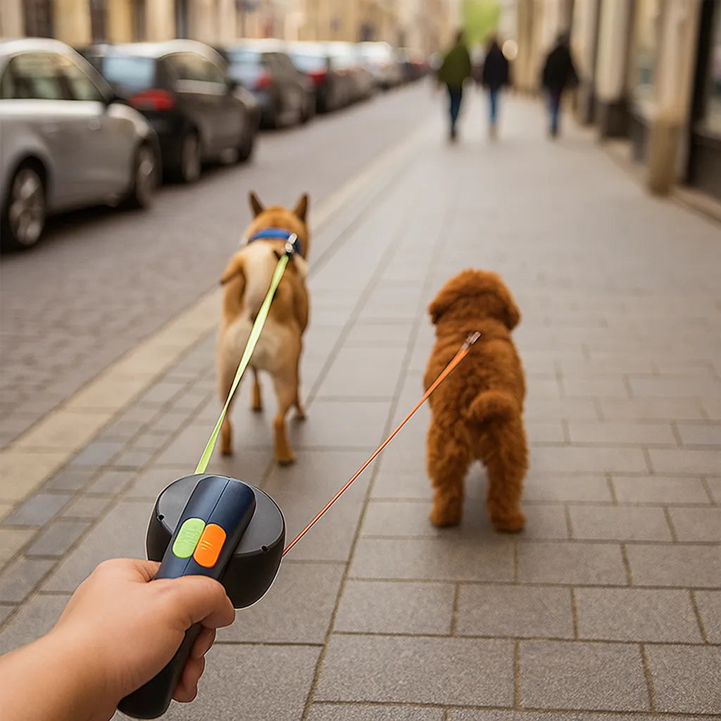 Hundeleine für 2 Hunde | Robust mit Drehgelenk & LED-Licht
