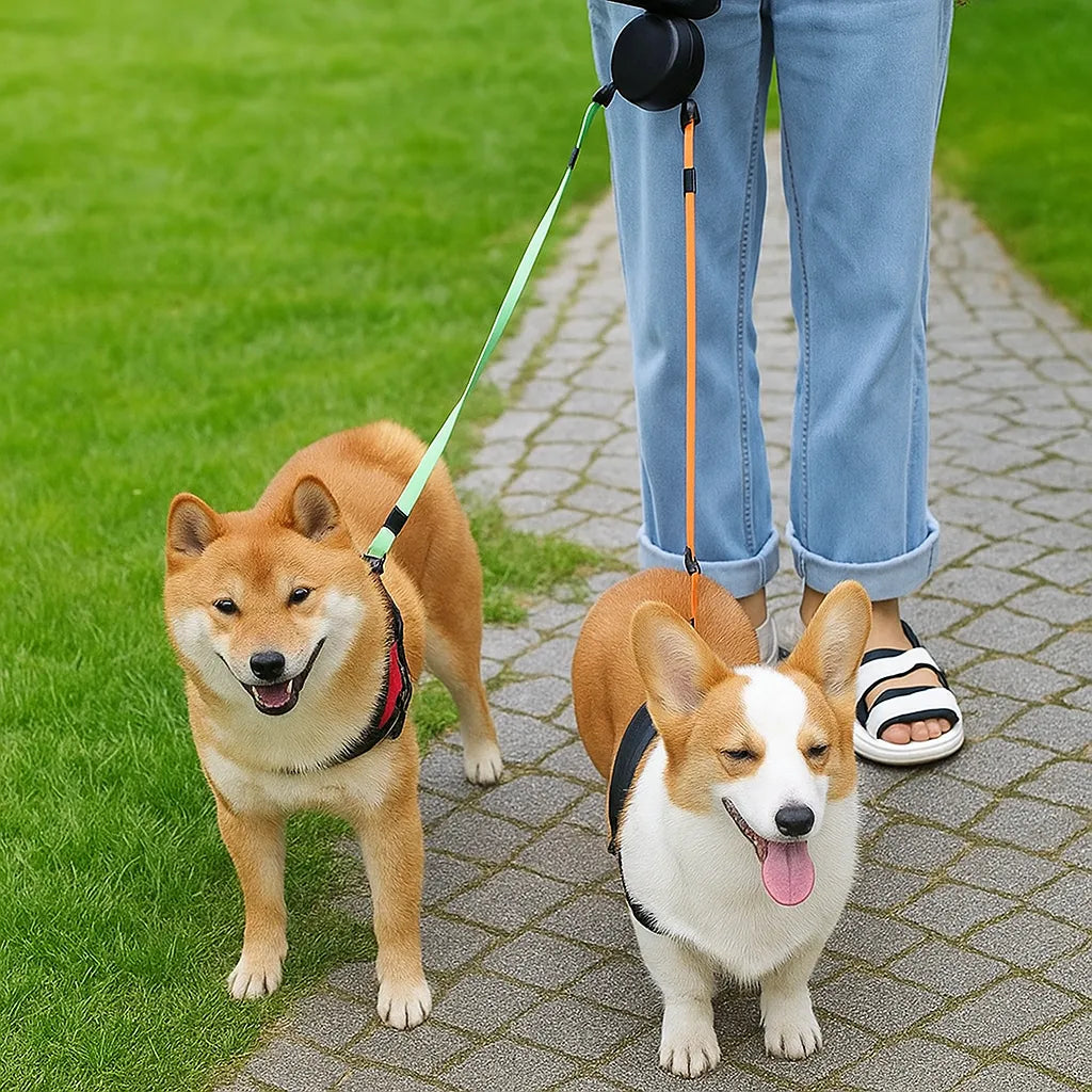 Hundeleine für 2 Hunde | Robust mit Drehgelenk & LED-Licht