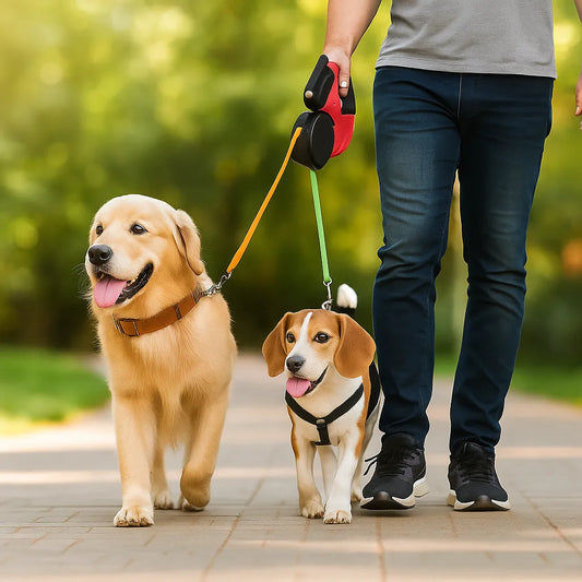 Hundeleine für 2 Hunde | Robust mit Drehgelenk & LED-Licht