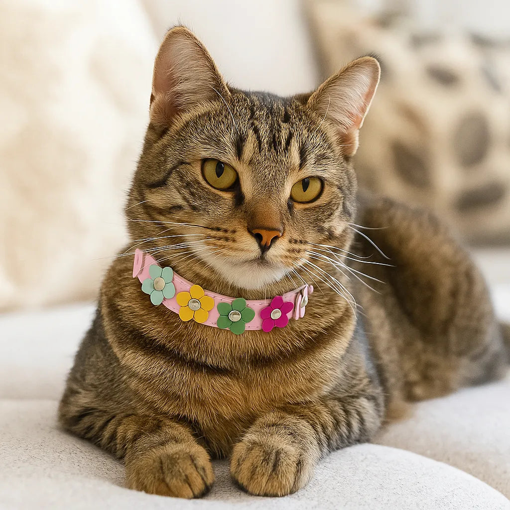 Katzenhalsband verstellbar | Weich mit Sicherheitsverschluss & Blumenmuster