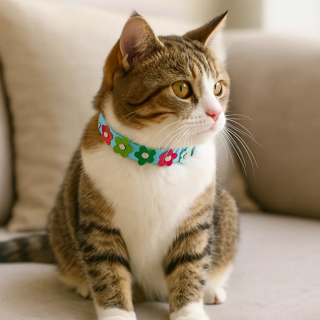 Katzenhalsband verstellbar | Weich mit Sicherheitsverschluss & Blumenmuster