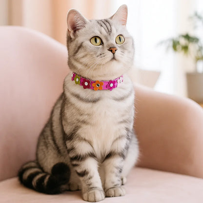 Katzenhalsband verstellbar | Weich mit Sicherheitsverschluss & Blumenmuster