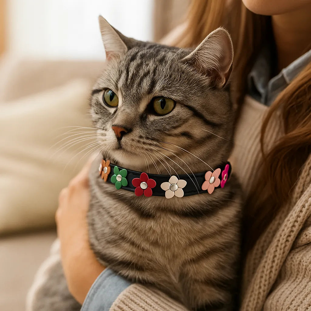 Katzenhalsband verstellbar | Weich mit Sicherheitsverschluss & Blumenmuster