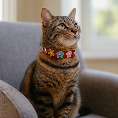 Katzenhalsband verstellbar | Weich mit Sicherheitsverschluss & Blumenmuster
