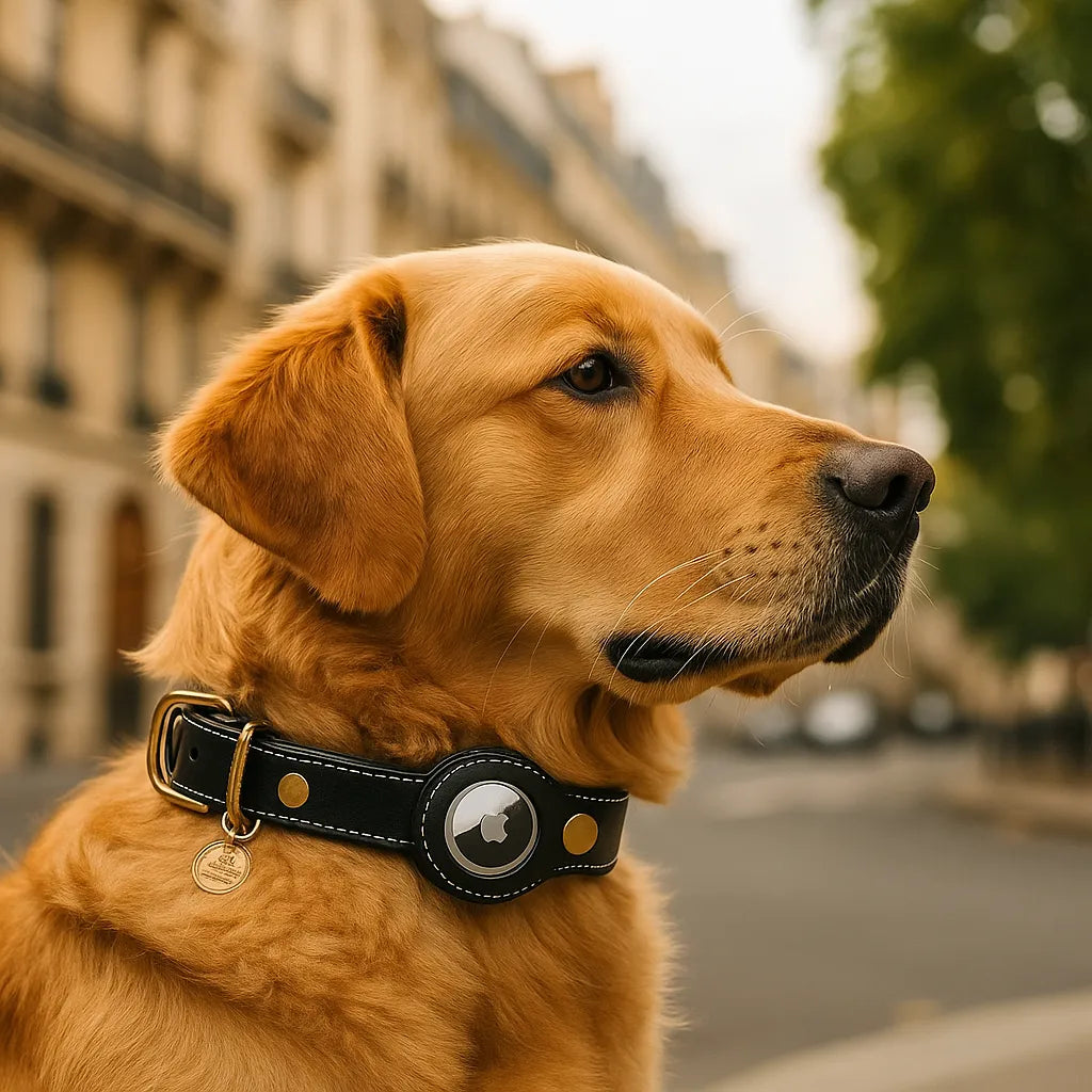 Lederhalsband Hund mit AirTag‑Halterung | Robust & wasserabweisend