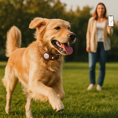 Lederhalsband Hund mit AirTag‑Halterung | Robust & wasserabweisend