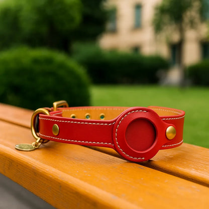 Lederhalsband Hund mit AirTag‑Halterung | Robust & wasserabweisend