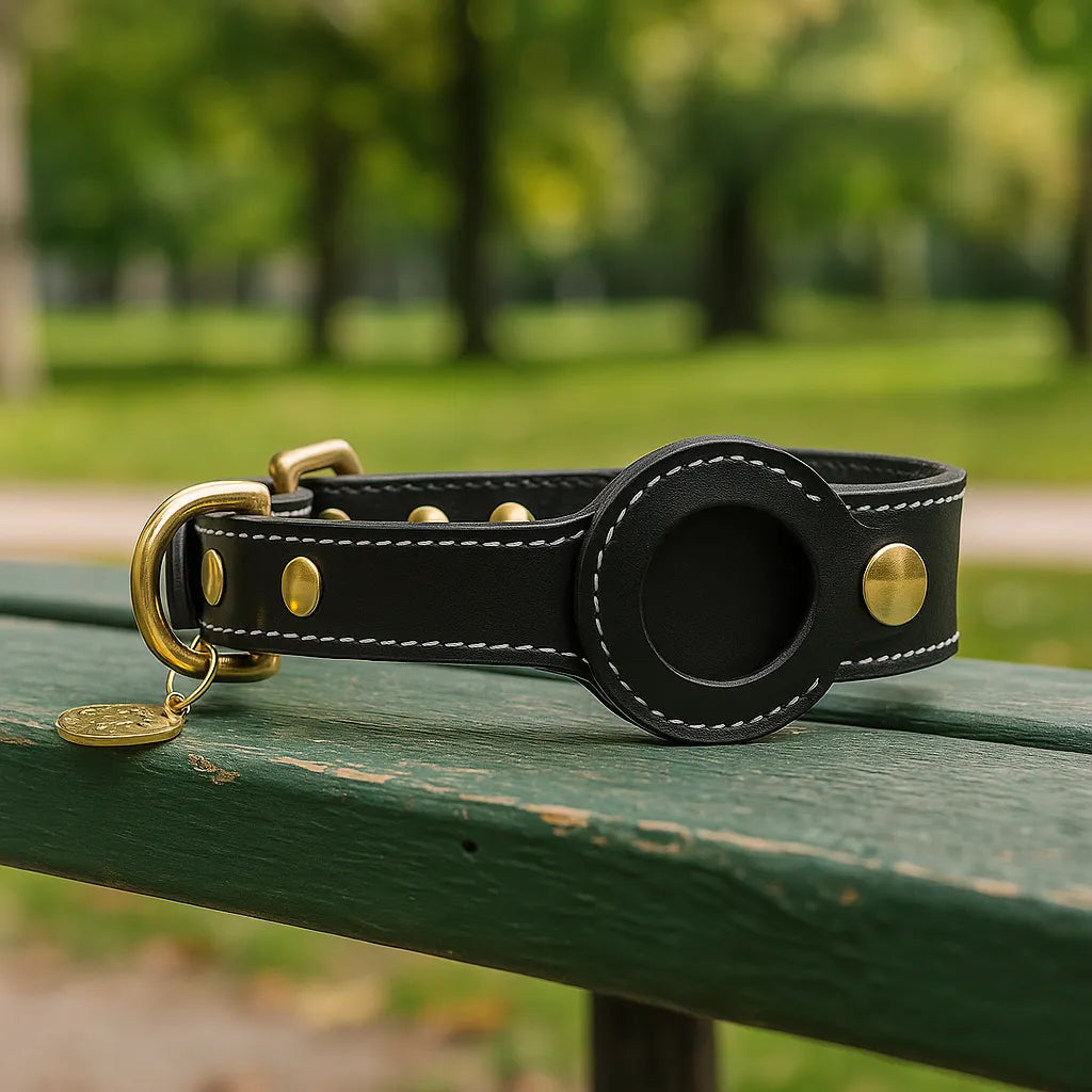Lederhalsband Hund mit AirTag‑Halterung | Robust & wasserabweisend