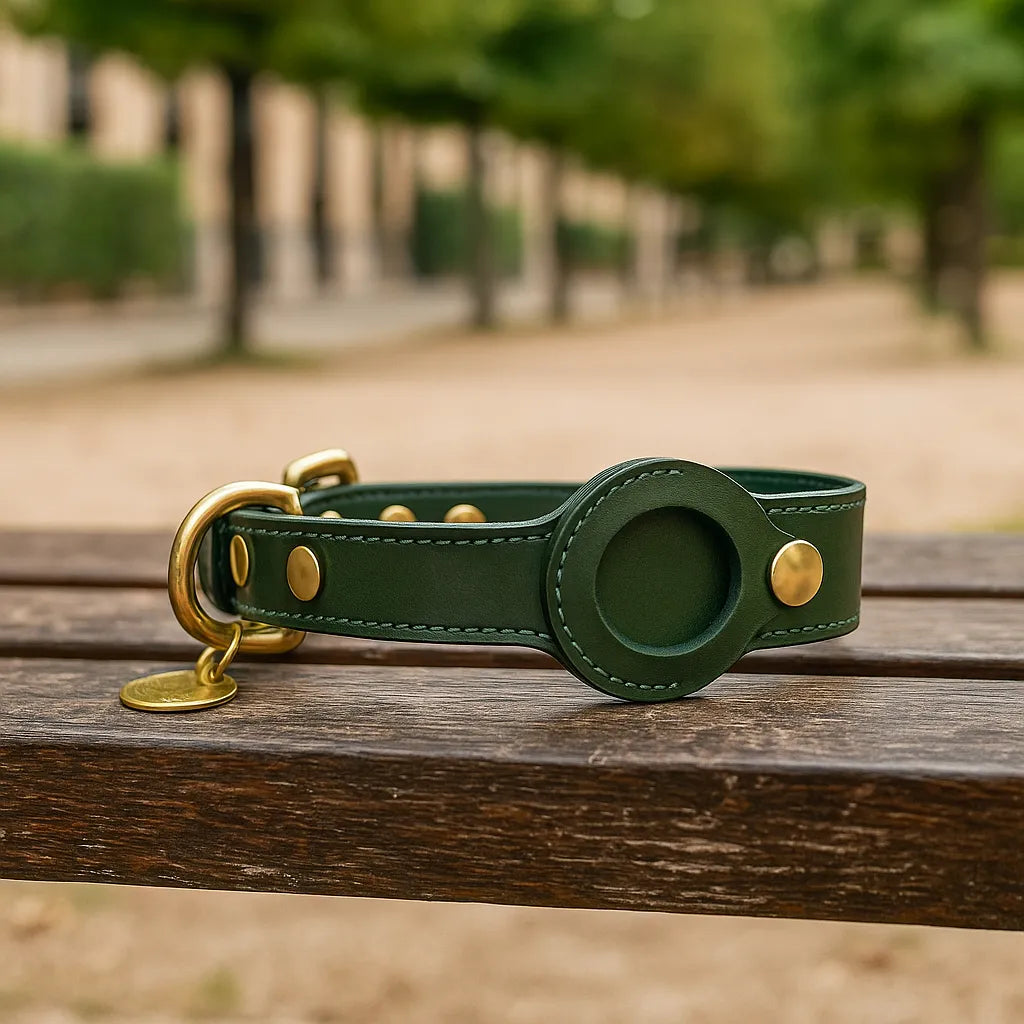 Lederhalsband Hund mit AirTag‑Halterung | Robust & wasserabweisend