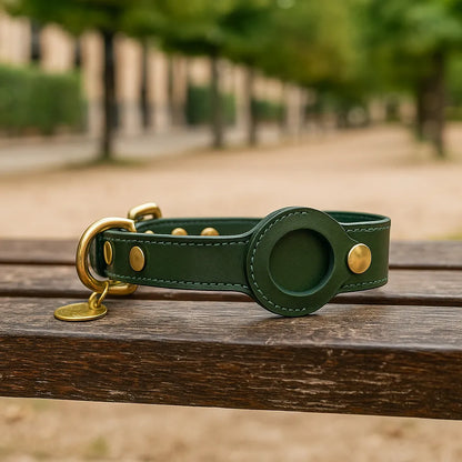 Lederhalsband Hund mit AirTag‑Halterung | Robust & wasserabweisend