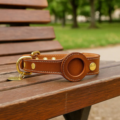 Lederhalsband Hund mit AirTag‑Halterung | Robust & wasserabweisend