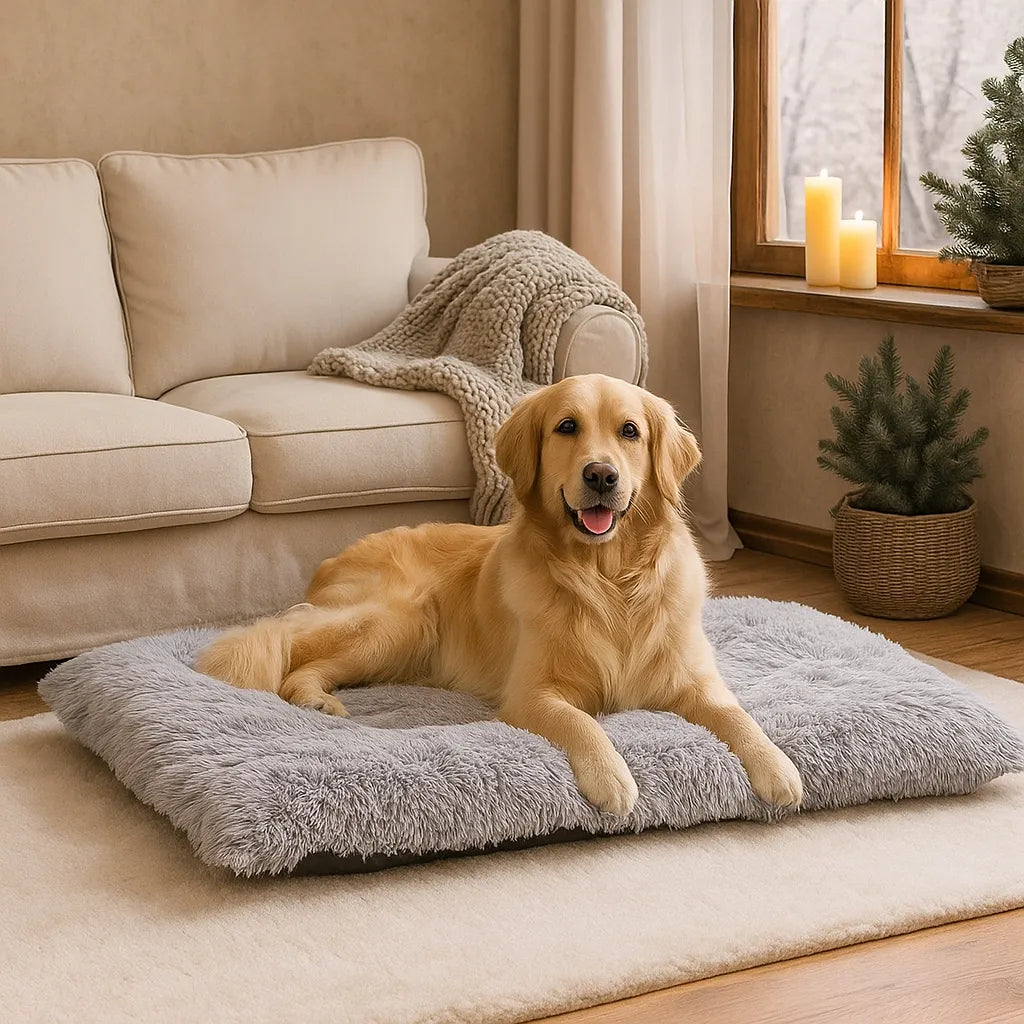 Hundebett Plüsch waschbar | Rutschfestes & faltbares Kuschelbett für Winter & Alltag