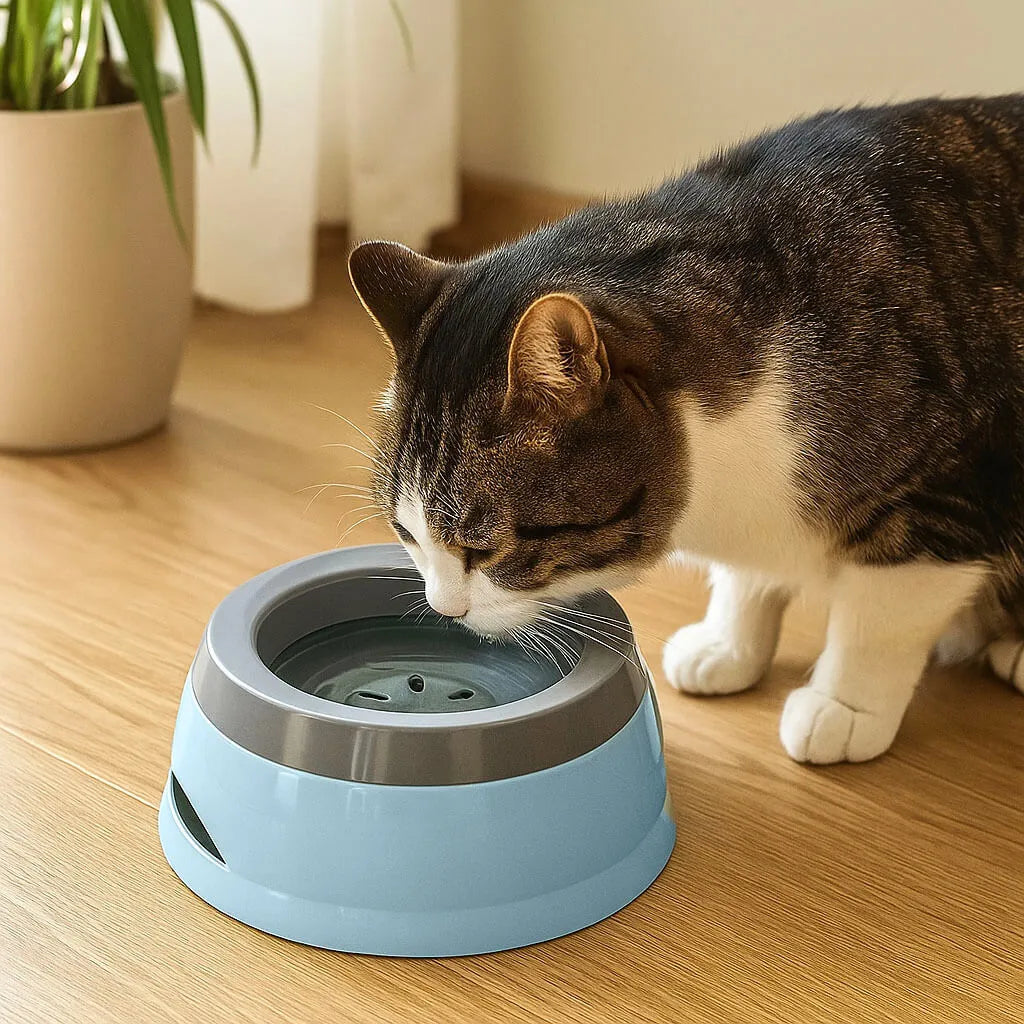 Katzennapf tropffrei | Anti-Spritz Wassernapf mit Schwimmplatte