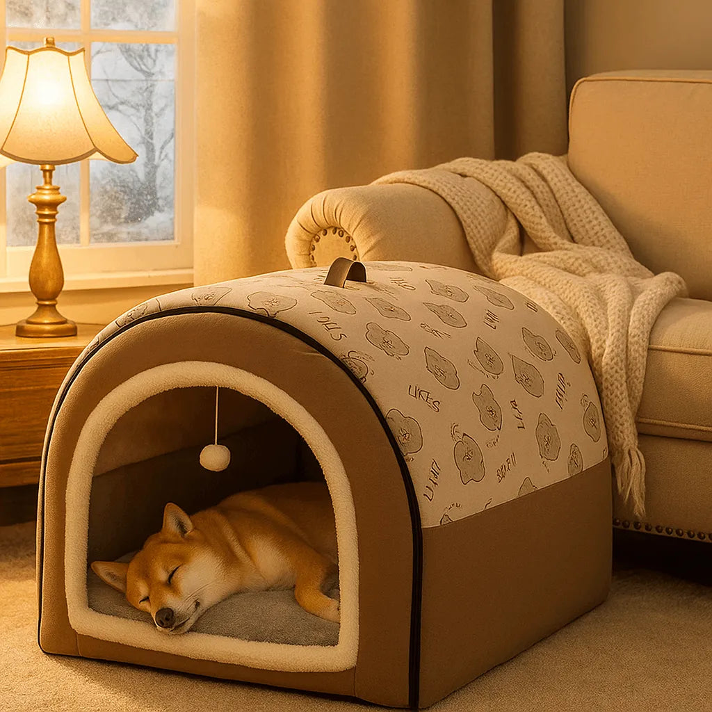 Premium Hundebett Winter | Warmes Zelt-Design für mittelgroße & große Hunde