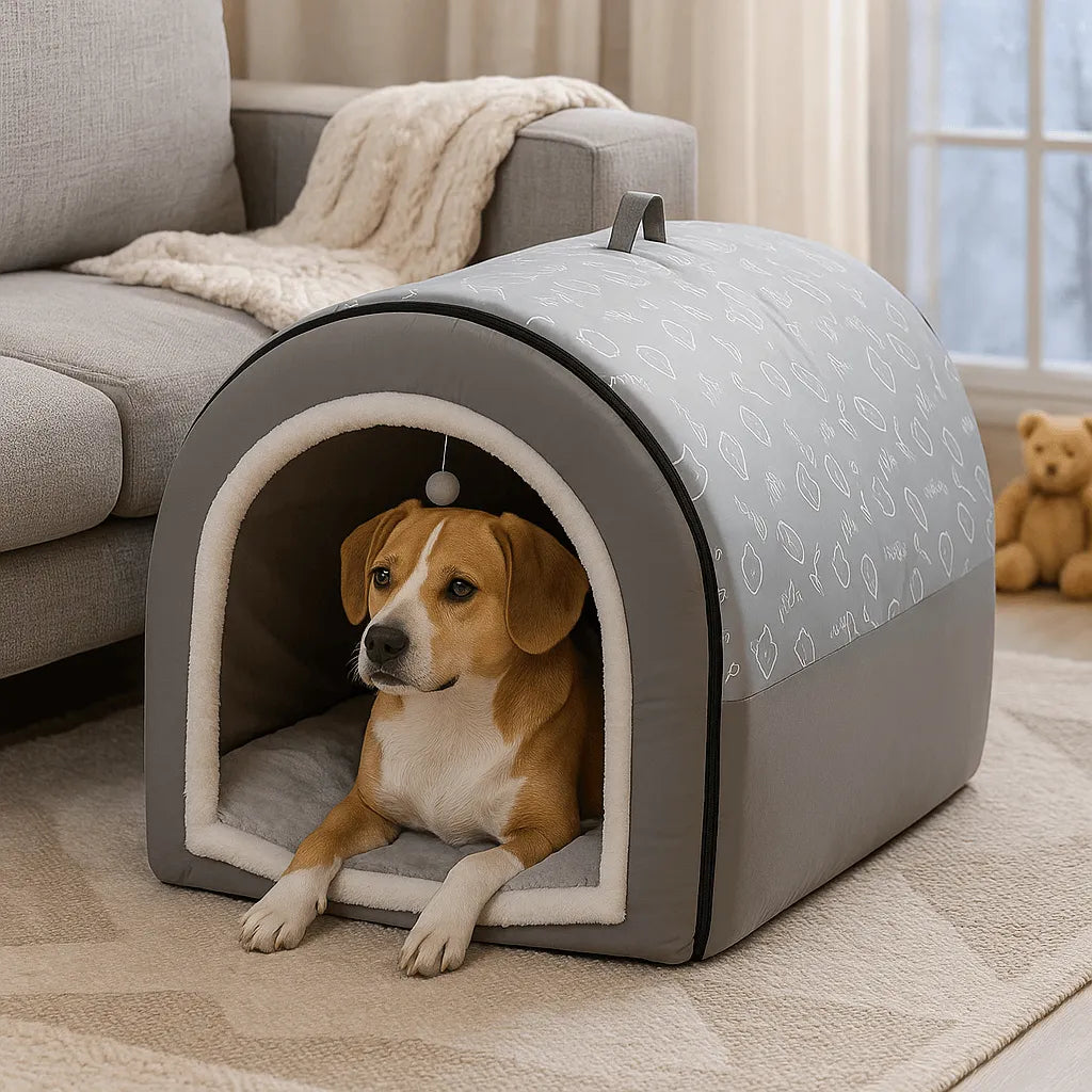 Premium Hundebett Winter | Warmes Zelt-Design für mittelgroße & große Hunde