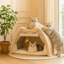 Cat house with wooden frame & sisal scratching mat | Cozy retreat for cold days