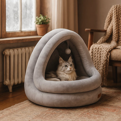 Katzenbett aus Plüsch mit herausnehmbarer Matte | Gemütlicher Rückzugsort für Katzen