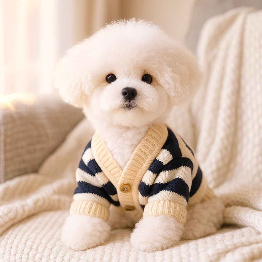 Gestreifter Hundemantel & Hundepullover | Warmer Strick-Cardigan für kleine Hunde im Winter