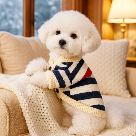 Gestreifter Hundemantel & Hundepullover | Warmer Strick-Cardigan für kleine Hunde im Winter