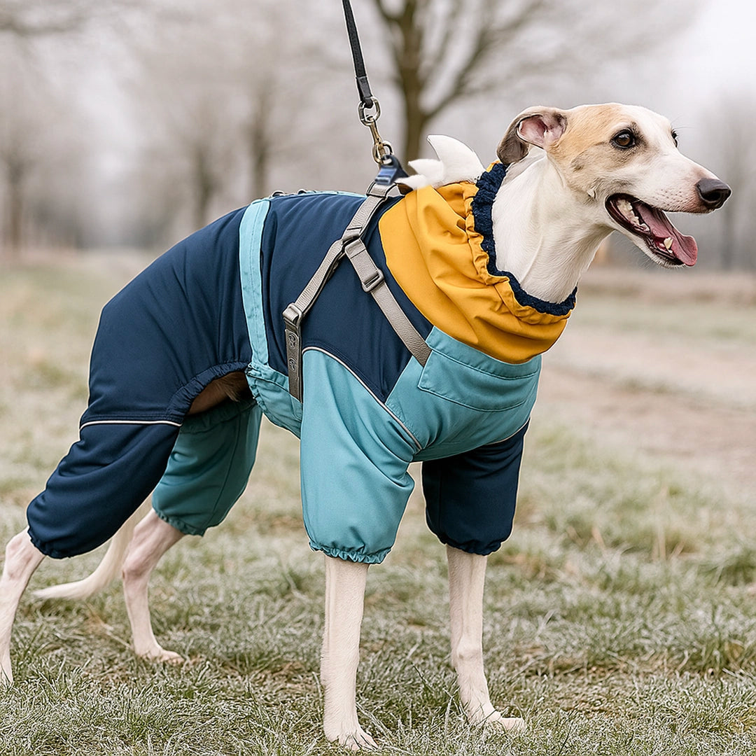 Hundemantel Hai-Design | Warmer Hundepullover mit Geschirr & Reflektoren