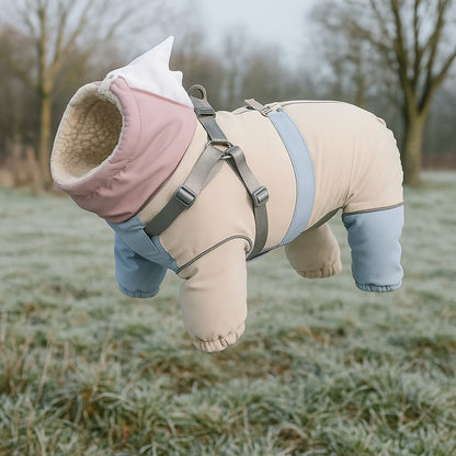 Hundemantel Hai-Design | Warmer Hundepullover mit Geschirr & Reflektoren