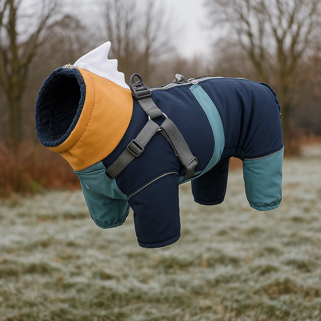 Hundemantel Hai-Design | Warmer Hundepullover mit Geschirr & Reflektoren