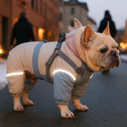 Hundemantel Hai-Design | Warmer Hundepullover mit Geschirr & Reflektoren