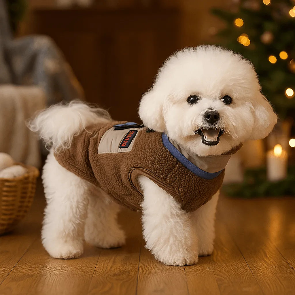 Hundemantel Winter | Warme Baumwolljacke mit Geschirr-Funktion & Rückentasche