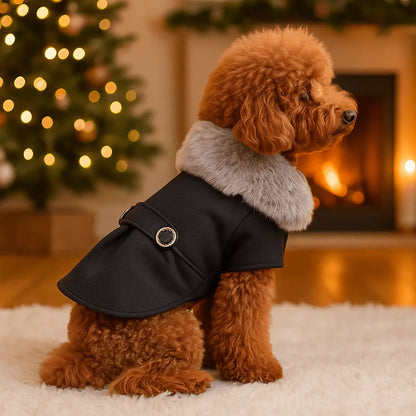 Hundemantel Winter | Warmer Baumwoll-Mantel mit Wollkragen für Hunde