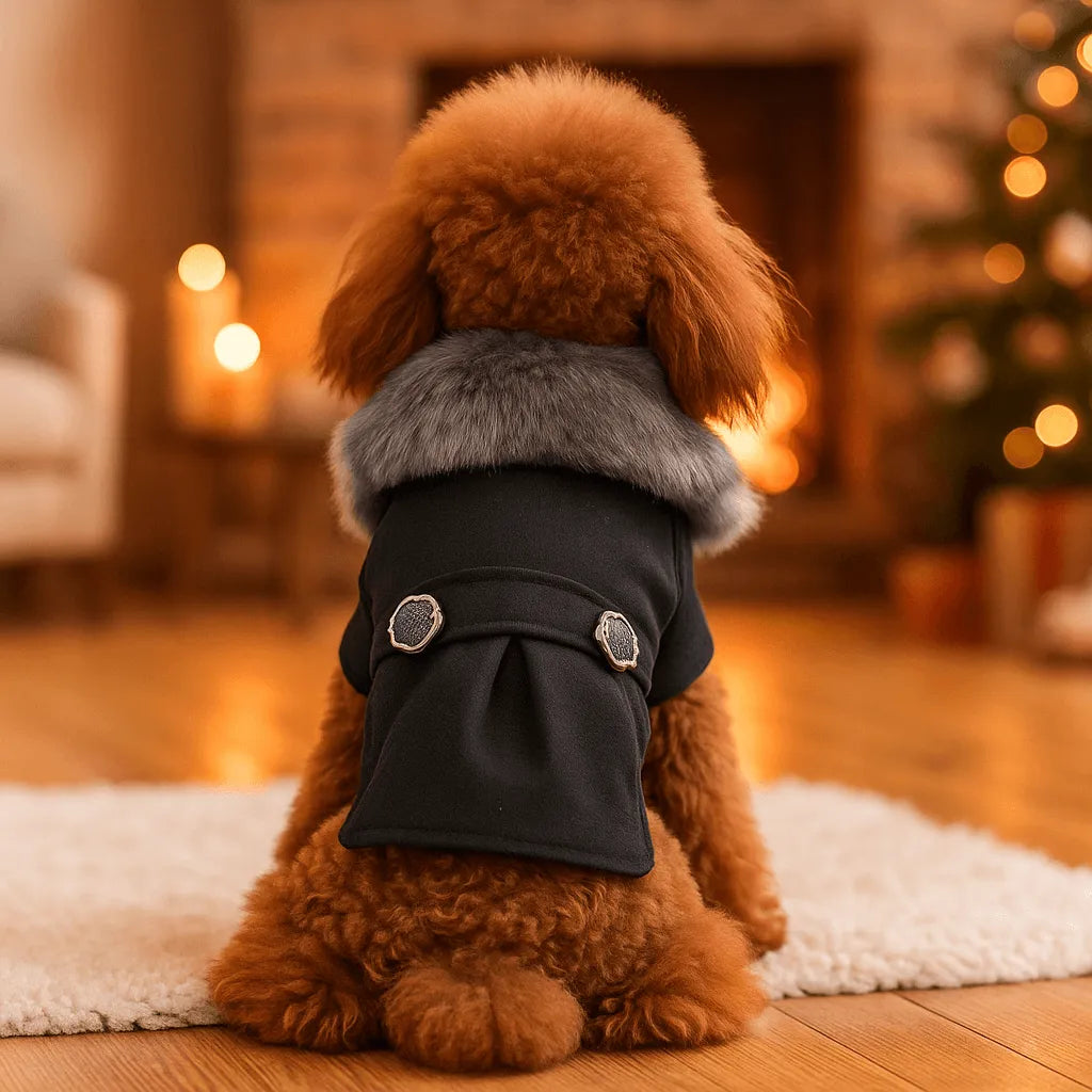 Hundemantel Winter | Warmer Baumwoll-Mantel mit Wollkragen für Hunde