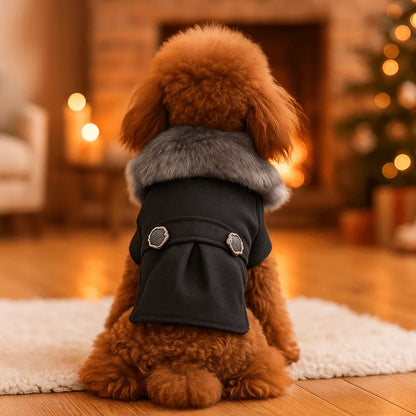 Hundemantel Winter | Warmer Baumwoll-Mantel mit Wollkragen für Hunde