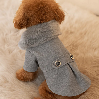 Hundemantel Winter | Warmer Baumwoll-Mantel mit Wollkragen für Hunde