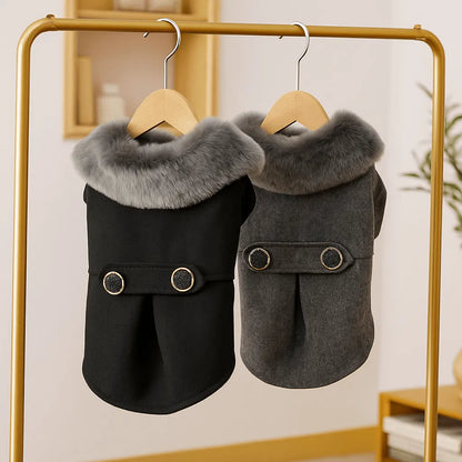 Hundemantel Winter | Warmer Baumwoll-Mantel mit Wollkragen für Hunde